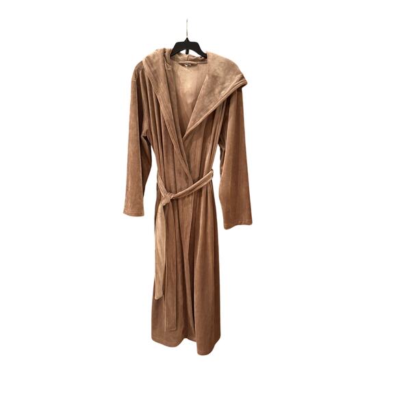 Nordstrom Velour Hooded Robe - Brown Brownie - Size Large - Picture 3 of 5